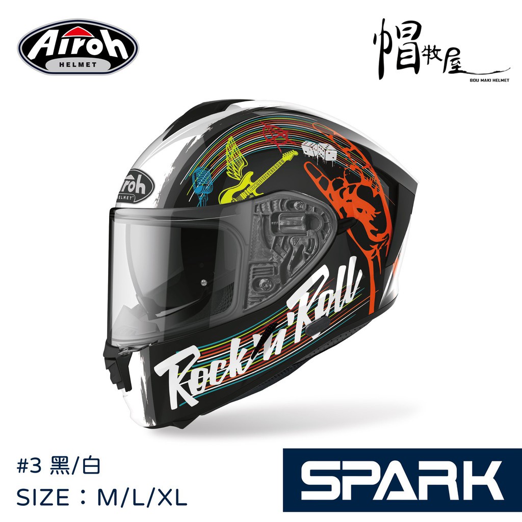 【帽牧屋】AIROH SPARK #3 亞洲版 全罩式安全帽 史巴克 內墨鏡 輕量 通風 內襯全可拆 雙D扣 黑/白