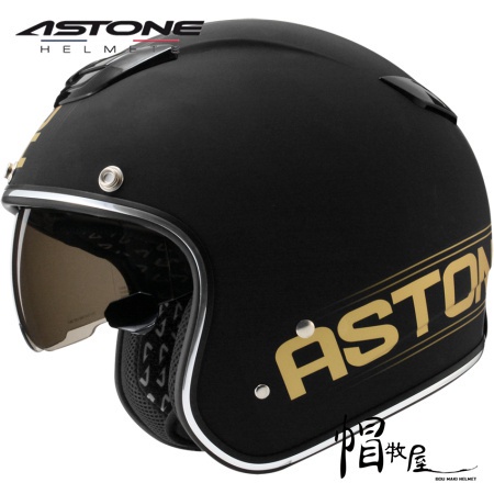 【帽牧屋】法國 ASTONE SPORSTER 381G K49 3/4罩 半罩 經典復古 安全帽 內襯可拆 平光黑/金