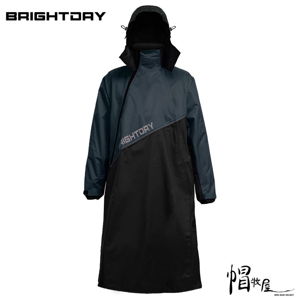 【帽牧屋】BRIGHTDAY X武士II雙拉鍊斜開連身式 連身雨衣 一件式雨衣 斜開雨衣 防水拉鍊 雙拉鍊 墨綠