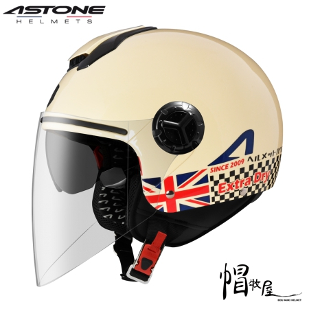 【帽牧屋】ASTONE CJ500 LL11 歐風機能帽款 3/4安全帽 半罩  內藏墨鏡【象牙白/紅藍】