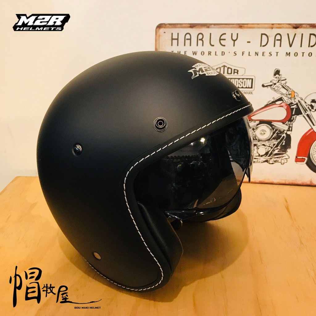 【帽牧屋】 M2R MO-2 四分之三罩安全帽 內藏墨鏡 內襯全可拆洗 半罩 3/4 復古帽 消光黑