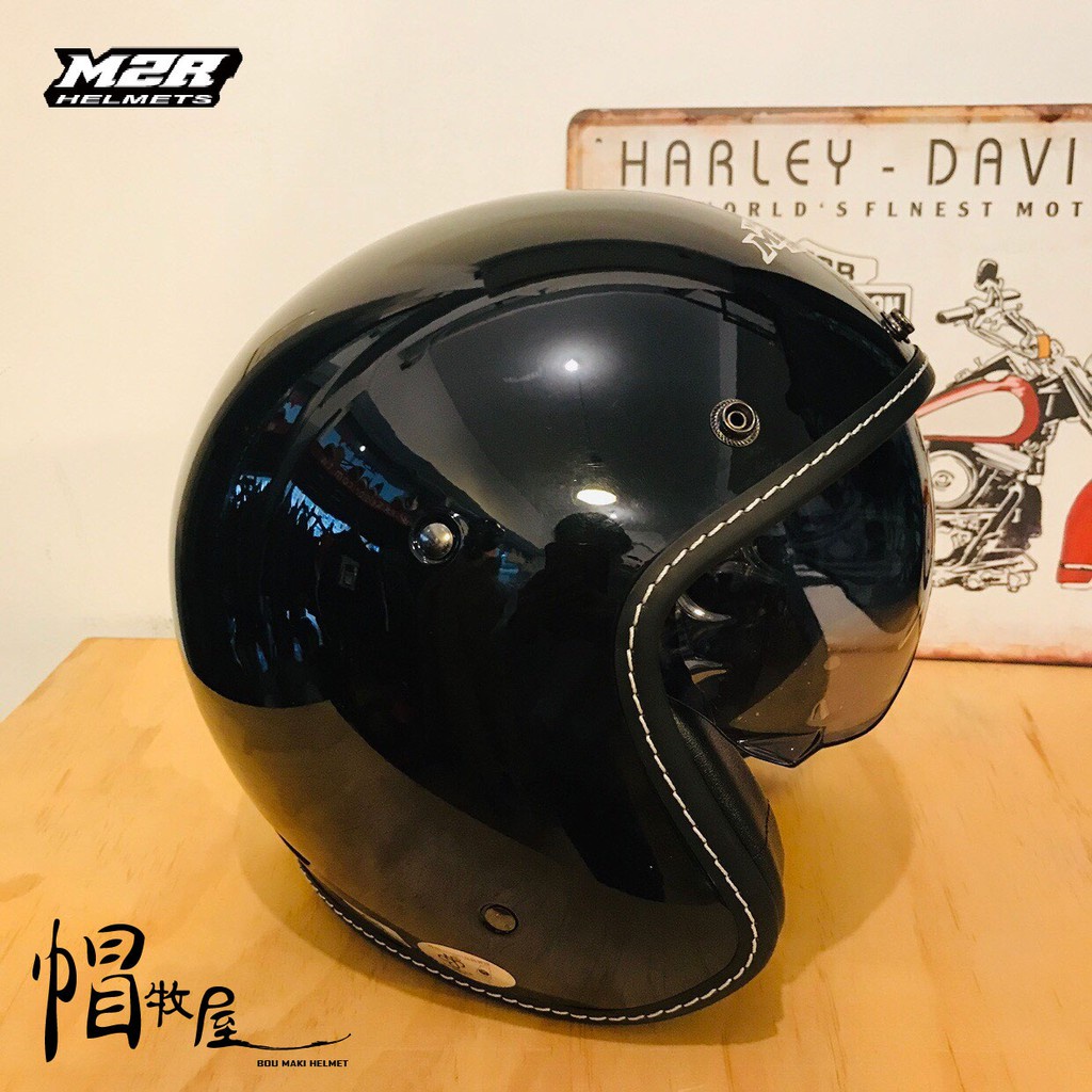 【帽牧屋】 M2R MO-2 四分之三罩安全帽 內藏墨鏡 內襯全可拆洗 半罩 3/4 復古帽 黑