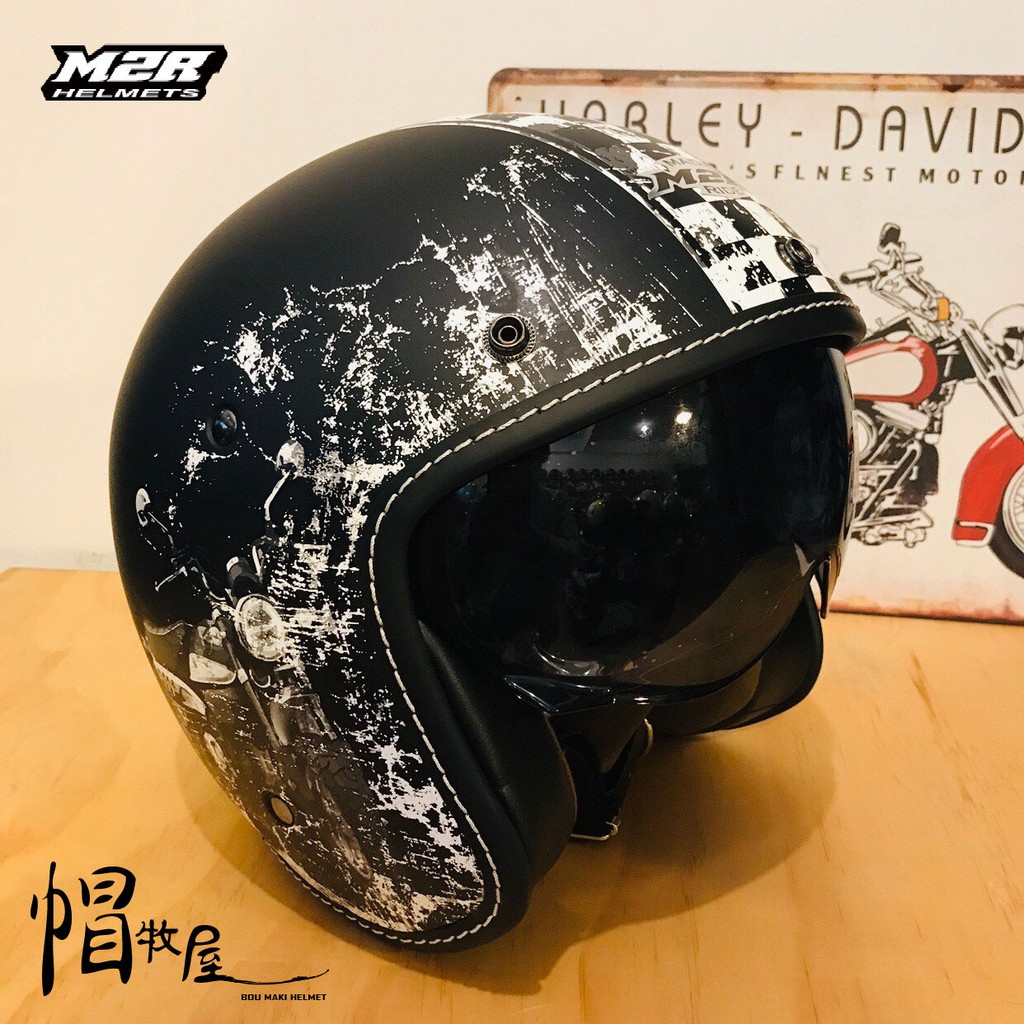 【帽牧屋】 M2R MO-2 #1 四分之三罩安全帽 內藏墨鏡 內襯全可拆洗 半罩 3/4 復古帽 消光黑