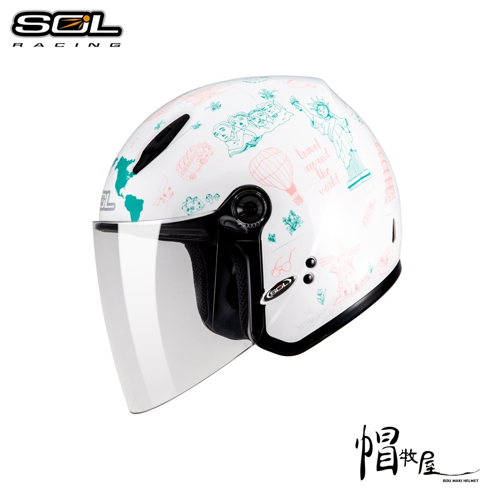 【帽牧屋】SOL SL-27Y 環遊世界 四分之三罩安全帽 小頭圍 輕量化 女生 3/4 半罩 白/粉