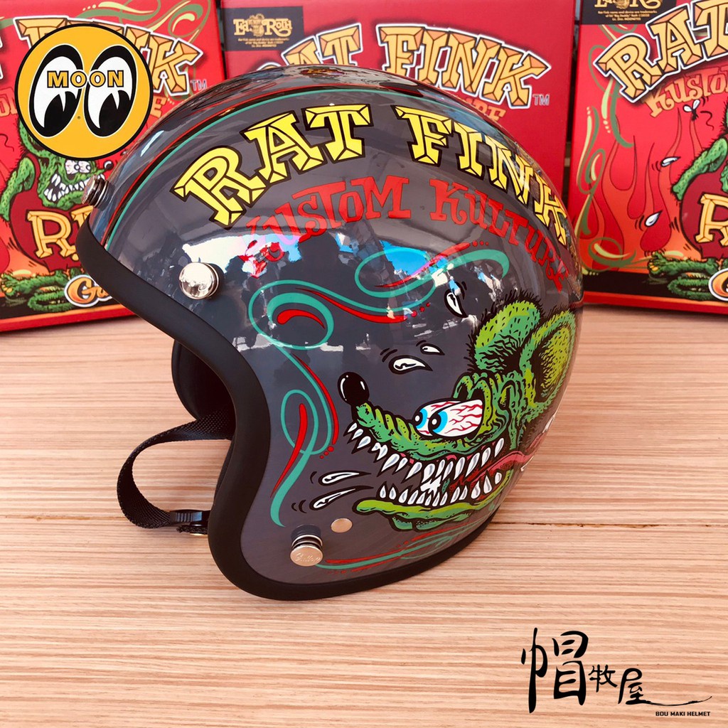 【帽牧屋】Gallop X Rat Fink 老鼠芬克 聯名限定 四分之三罩安全帽 半罩 芬克鼠 水泥灰